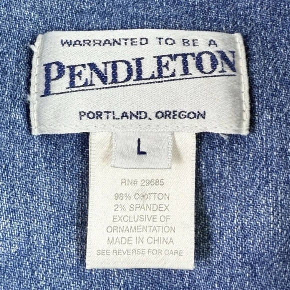 Pendleton Denim Vest Womens Large Blue Embroidered Beaded Floral Cowgirl Western - Picture 12 of 16